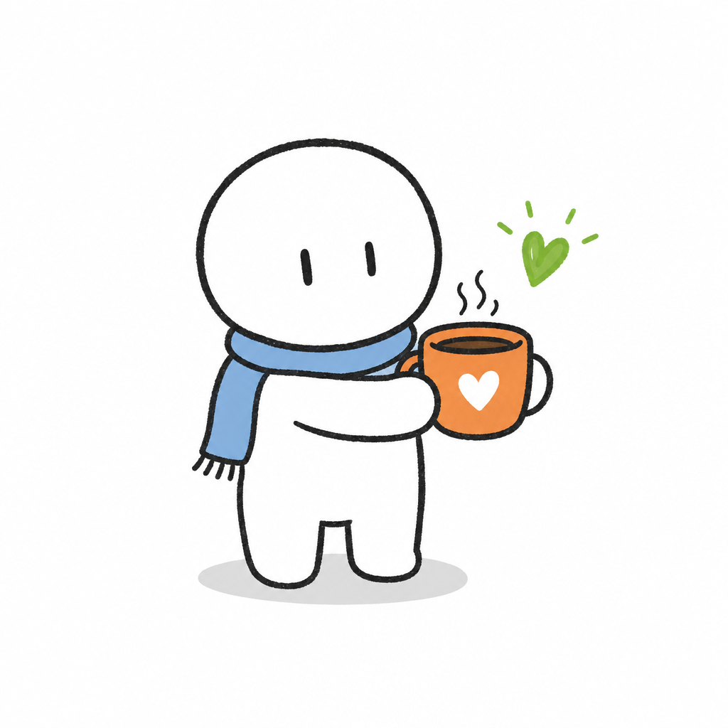 Doodle of a child holding a warm coffee cup in thanks