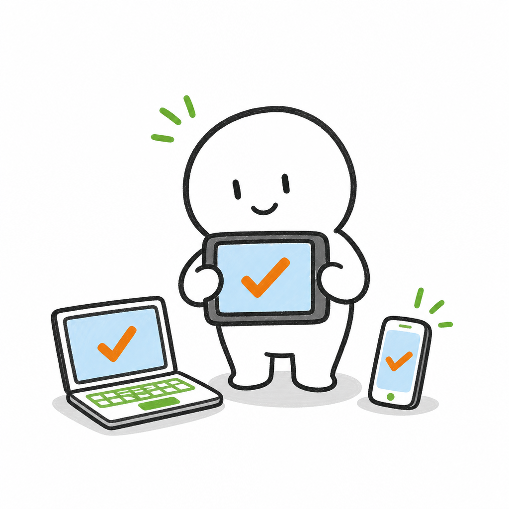 Doodle of a child using a tablet alongside a laptop and phone
