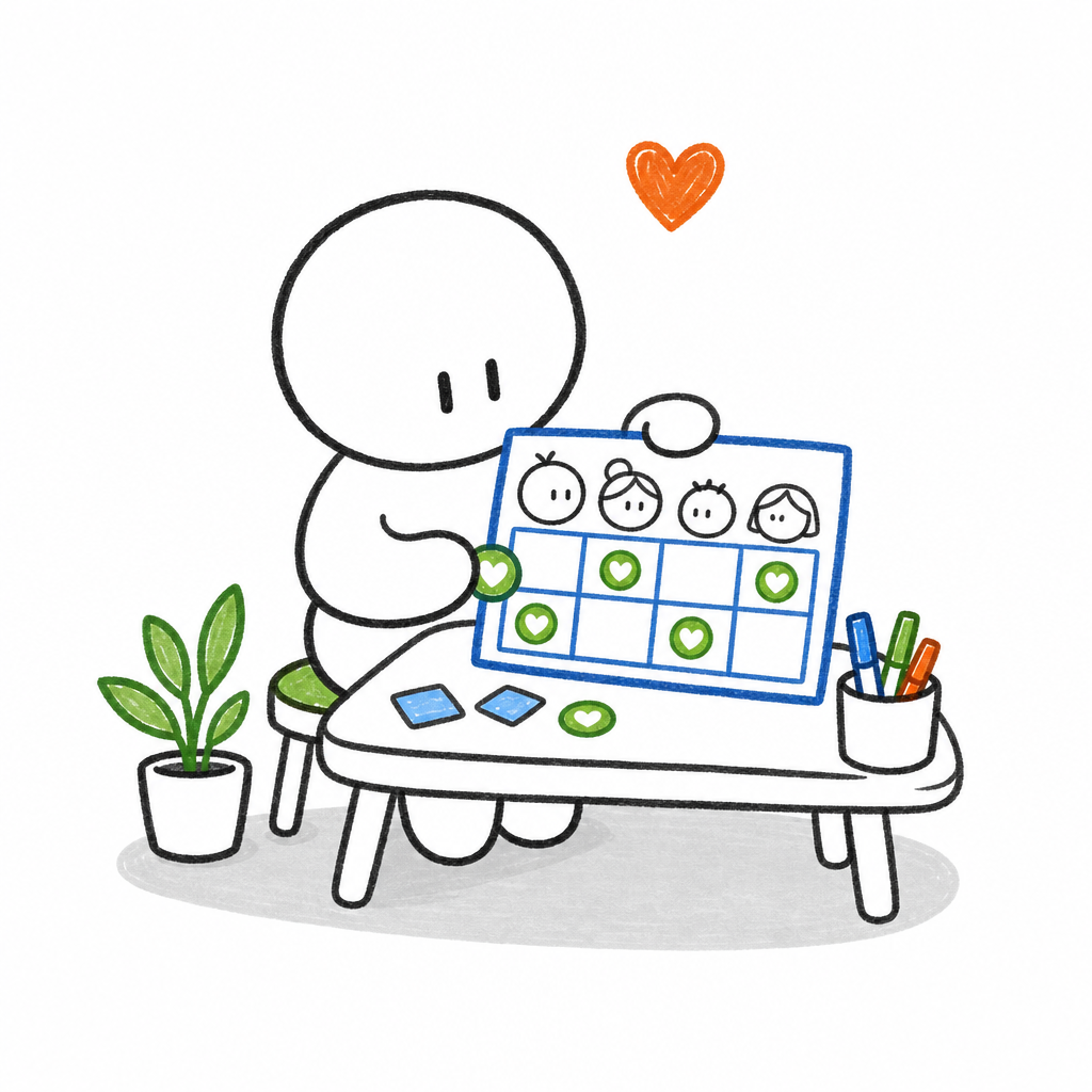 Doodle of a maker building a family chore chart with care