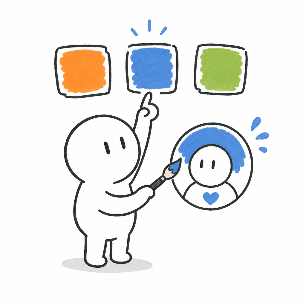 Doodle of a child choosing a profile colour